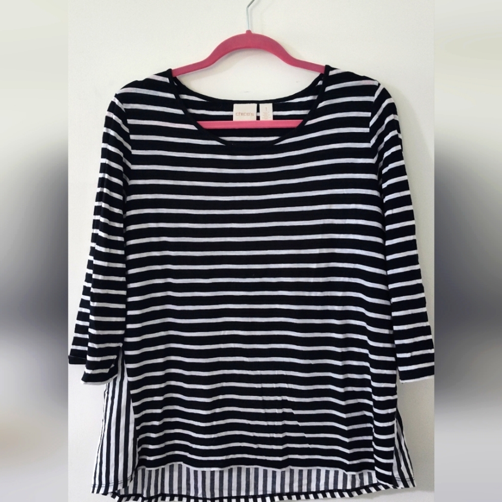 Chico's Black and White Soft Embroidered Blouse Size 1